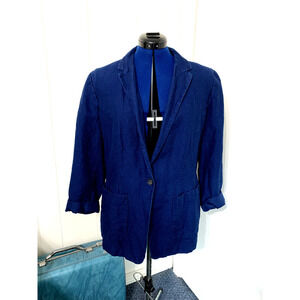 Old Navy Womens Linen Blend Blazer Single Breasted L Floral Blue Career Beachy